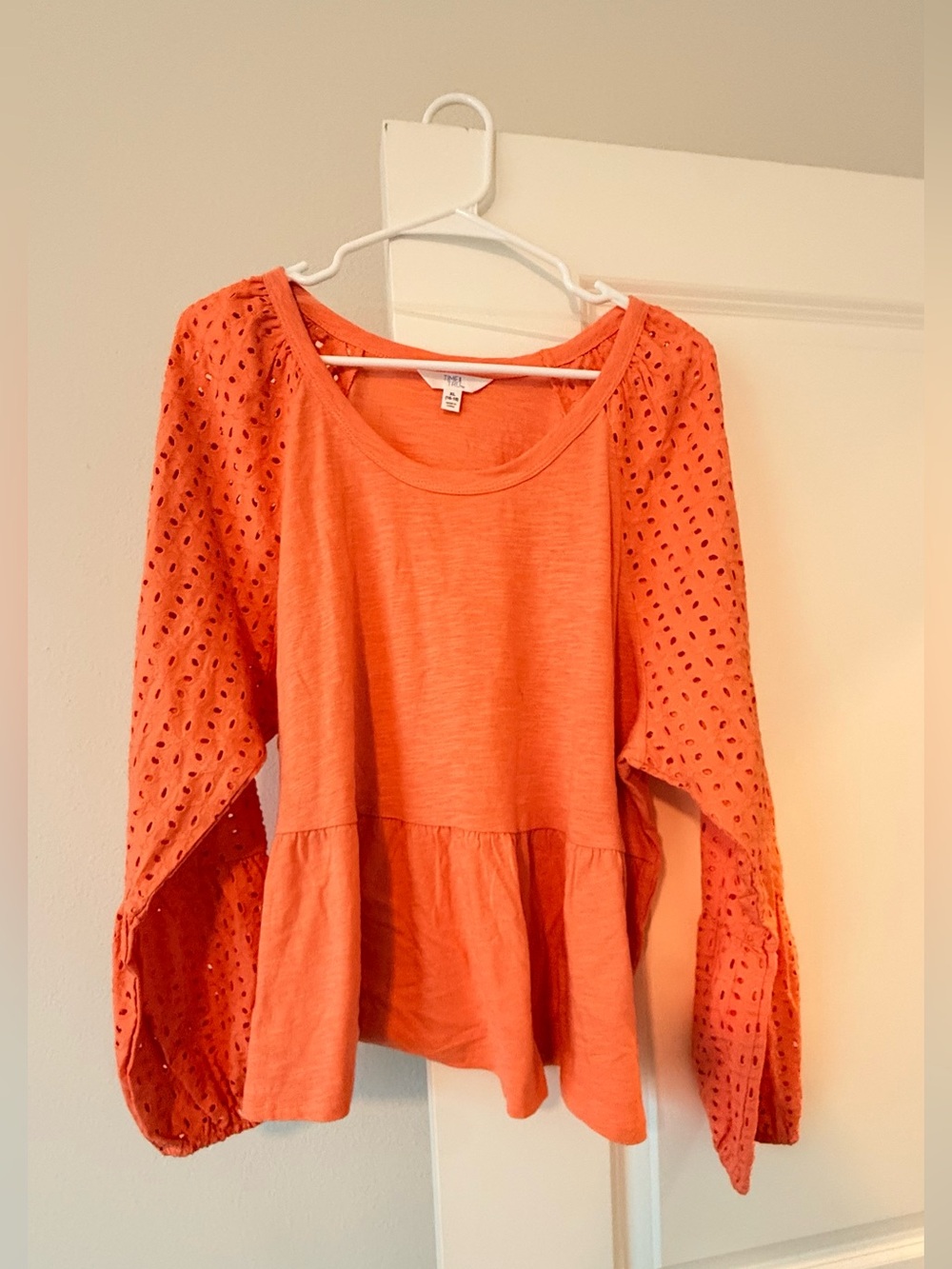 Women’s Coral Eyelet Sleeve Peplum Top